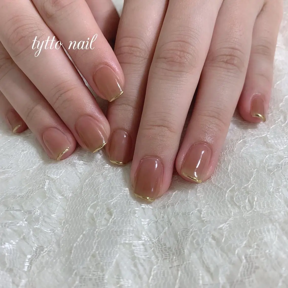 ネイル ブラウン フレンチネイル ミラーネイル オフィスネイル シンプルネイル tytto nail ❤︎‪‪eri‪‪のネイルデザイン