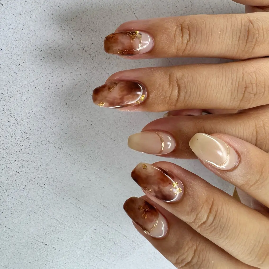 ネイル ブラウン ハンドネイル pointillé .ayaのネイルデザイン