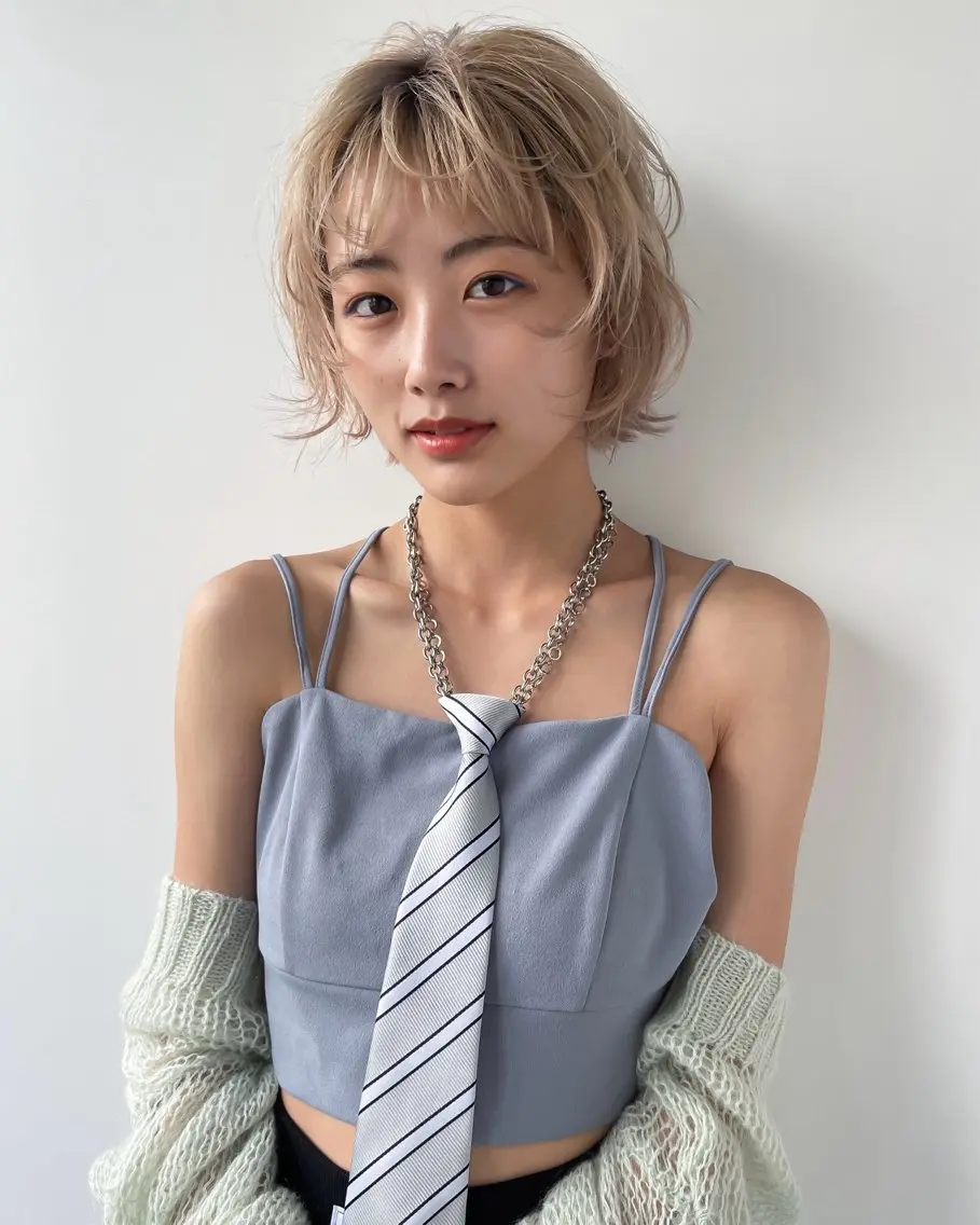 ショート カラー ボブ ウルフカット ウルフボブ 似合わせカット ケアパーマ喜来雅由のヘアスタイル