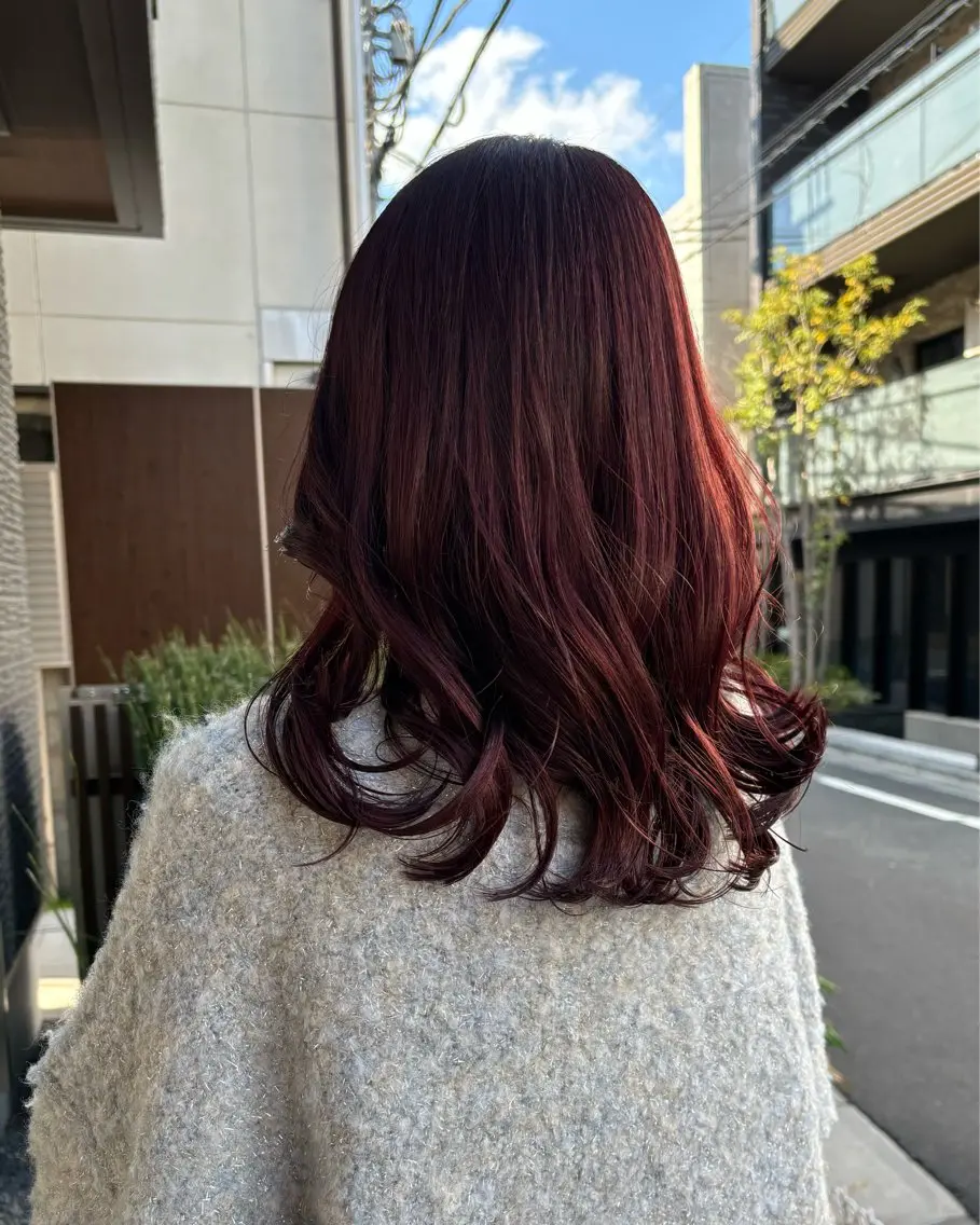ロング カラー ヘアアレンジ カシス レッドカラー パーマ/暖色/ボブ イワタテ🇰🇷のヘアスタイル