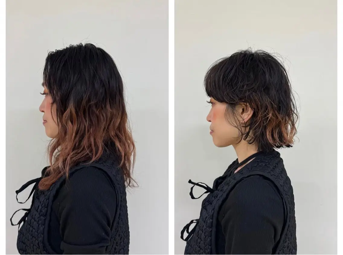 ショート パーマ 小顔カット カット パーマ デザインカラー/中性 ウルフ/mitsuのヘアスタイル