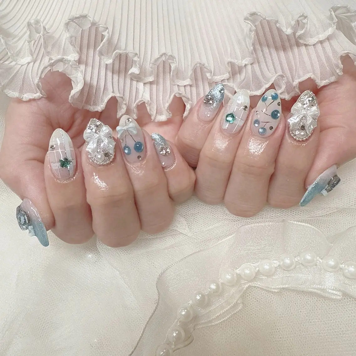 ネイル ブルー ワンホンネイル ハンドネイル Nail lieNのネイルデザイン