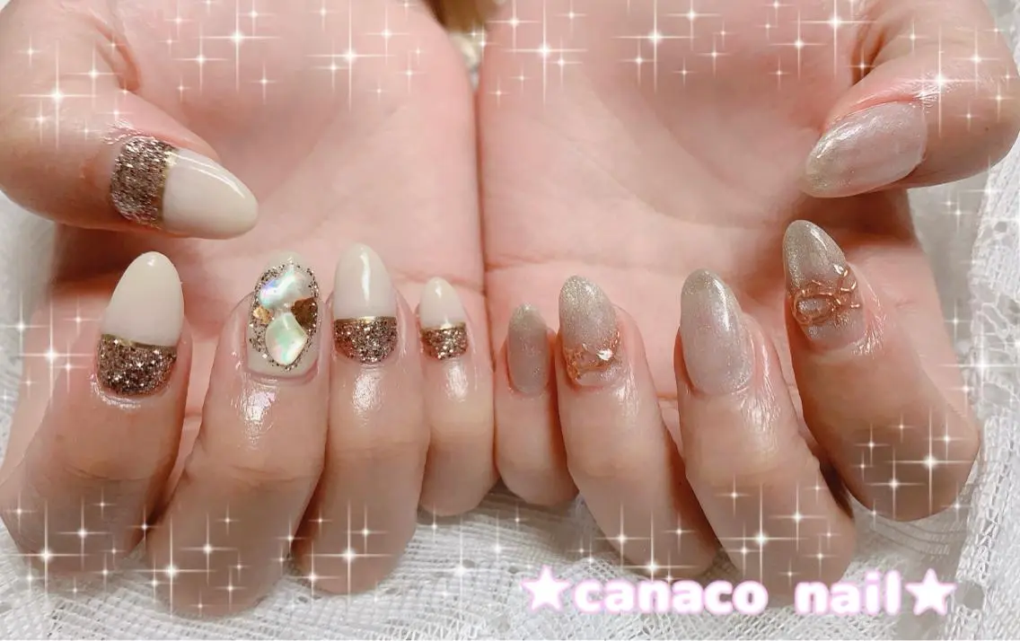 ネイル アートネイル ブラウン ジェルネイル ラメ(グリッター) マグネットネイル ハンドネイル ハンドケア ベテランネイル cnc nailのネイルデザイン