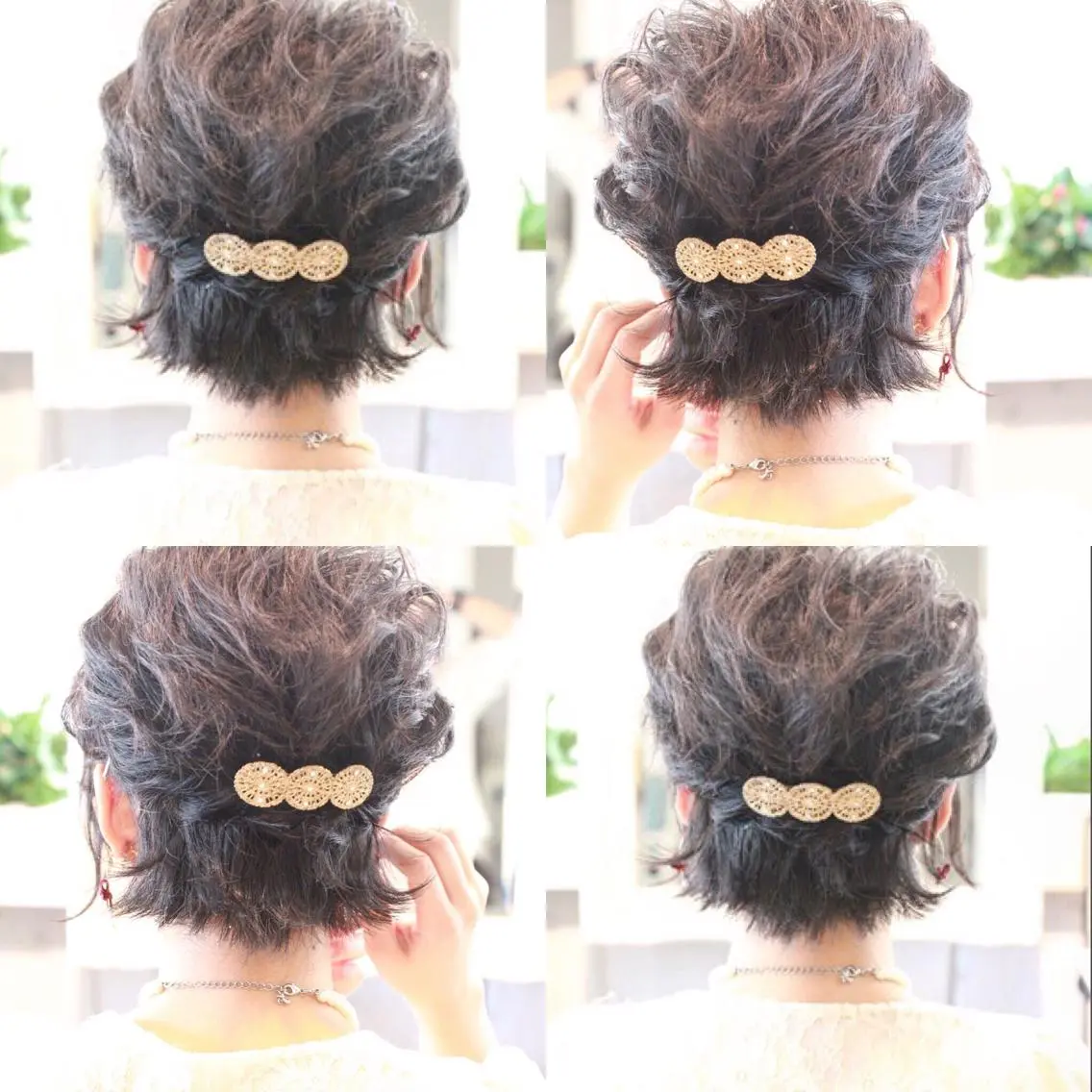 ショート カラー ヘアアレンジ お団子ヘア メッシュ Mariana/ 鶴原-ハイライトのヘアスタイル