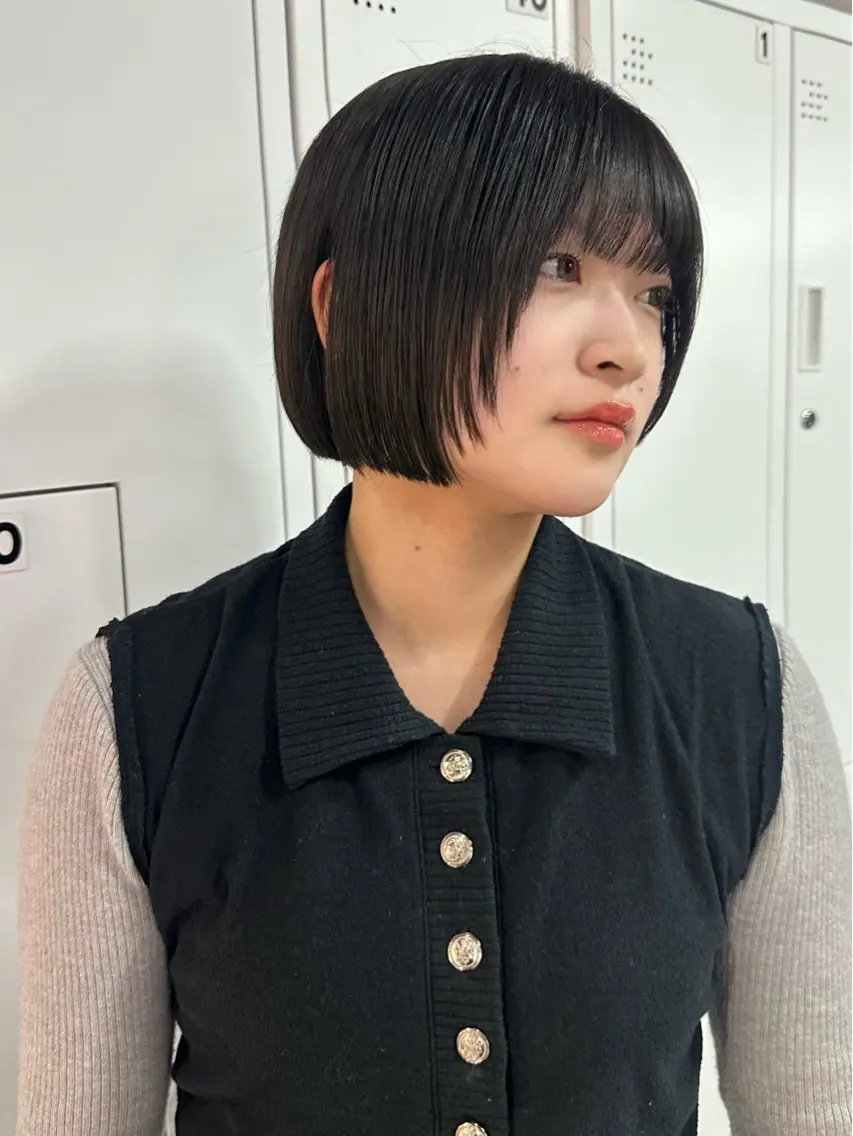 ショート ボブ 髪質改善 縮毛矯正 カット 縮毛矯正 トリートメント 縮毛矯正×ボブ職人 【圧倒的朝楽ボブ】のヘアスタイル