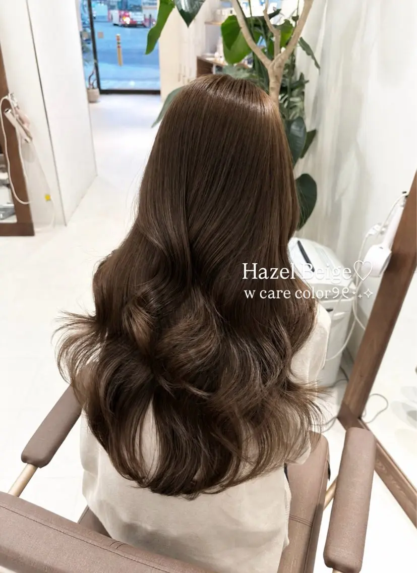 ロング カラー ベージュカラー ブリーチ 透明感カラー ヘーゼル ブリーチなしカラー ヘアカラー トリートメント ブリーチなしWカラー 🎀韓国ヘア/amiのヘアスタイル