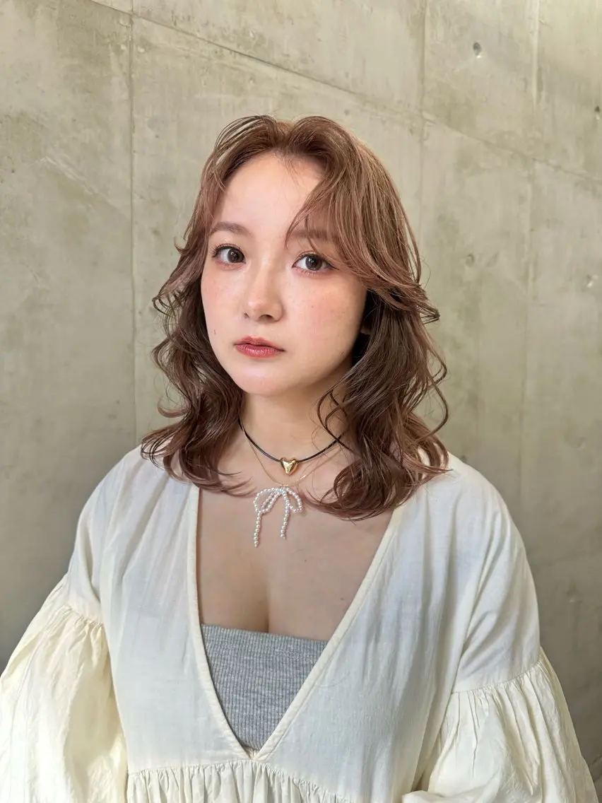 ミディアム カラー ベージュカラー ピンクカラー ピンクベージュ カットモデル募集中 ／HARUKA🎀のヘアスタイル