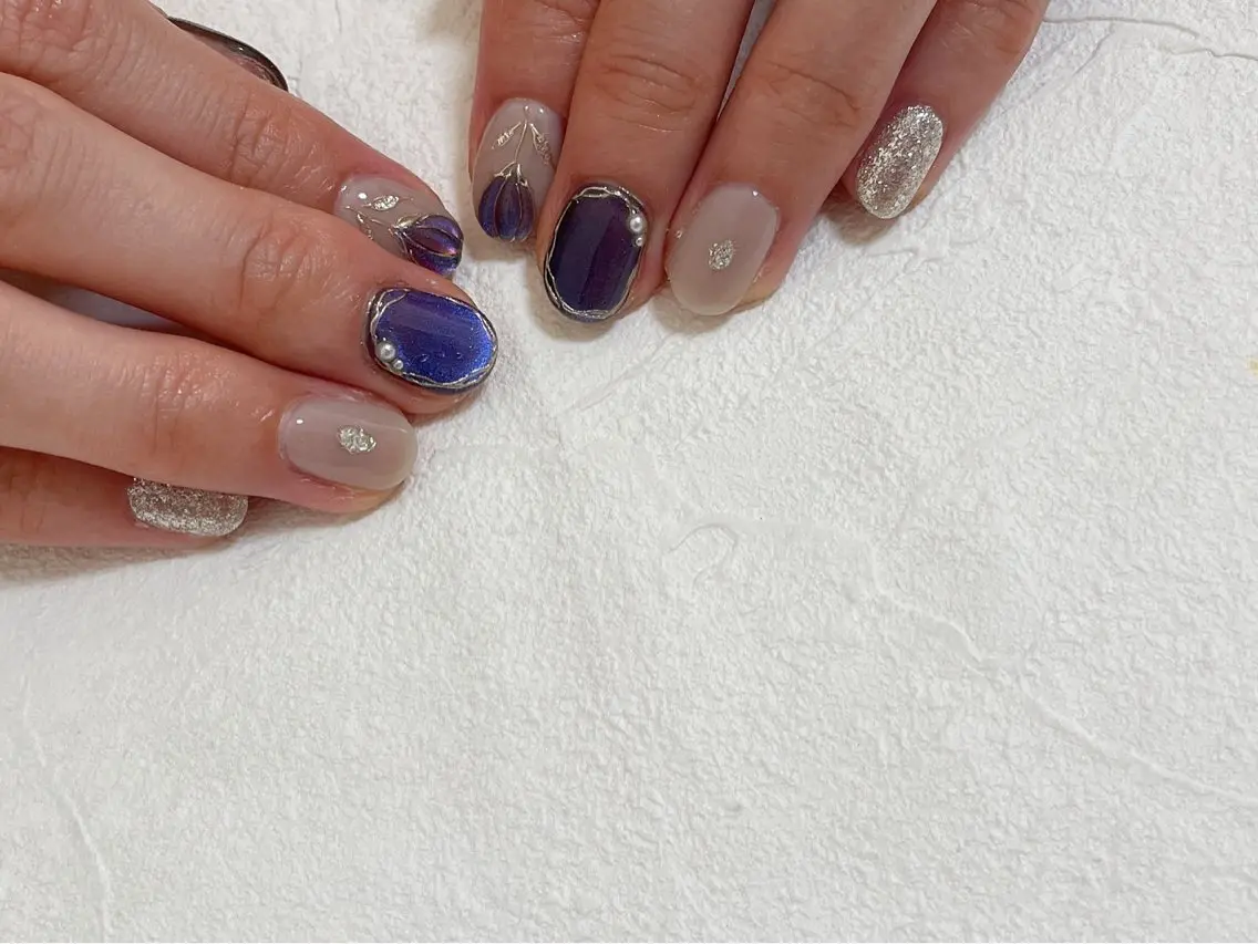 ネイル オーロラネイル フットネイル フレンチネイル ジェルネイル 韓国ネイル kiki nail たまプラーザのネイルデザイン