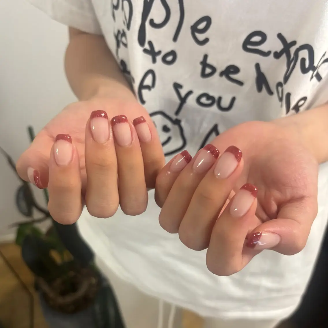 ネイル フレンチネイル ラメ(グリッター) 赤色 nailsalon kopeのネイルデザイン