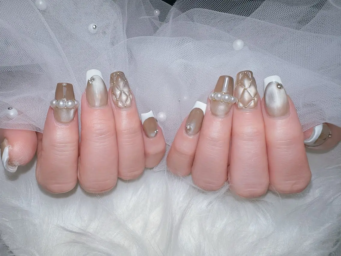 ネイル ブルー フレンチネイル 韓国ネイル マグネットネイル ワンホンネイル ハンドネイル Nail Salon K&Rのネイルデザイン
