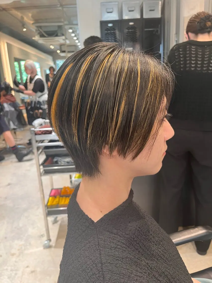 ショート カラー ハンサムショート ハイライトカラー くびれヘア ハイライト ショートヘア カット ヘアカラー ショート/ボブ特化 RISK/白井のヘアスタイル