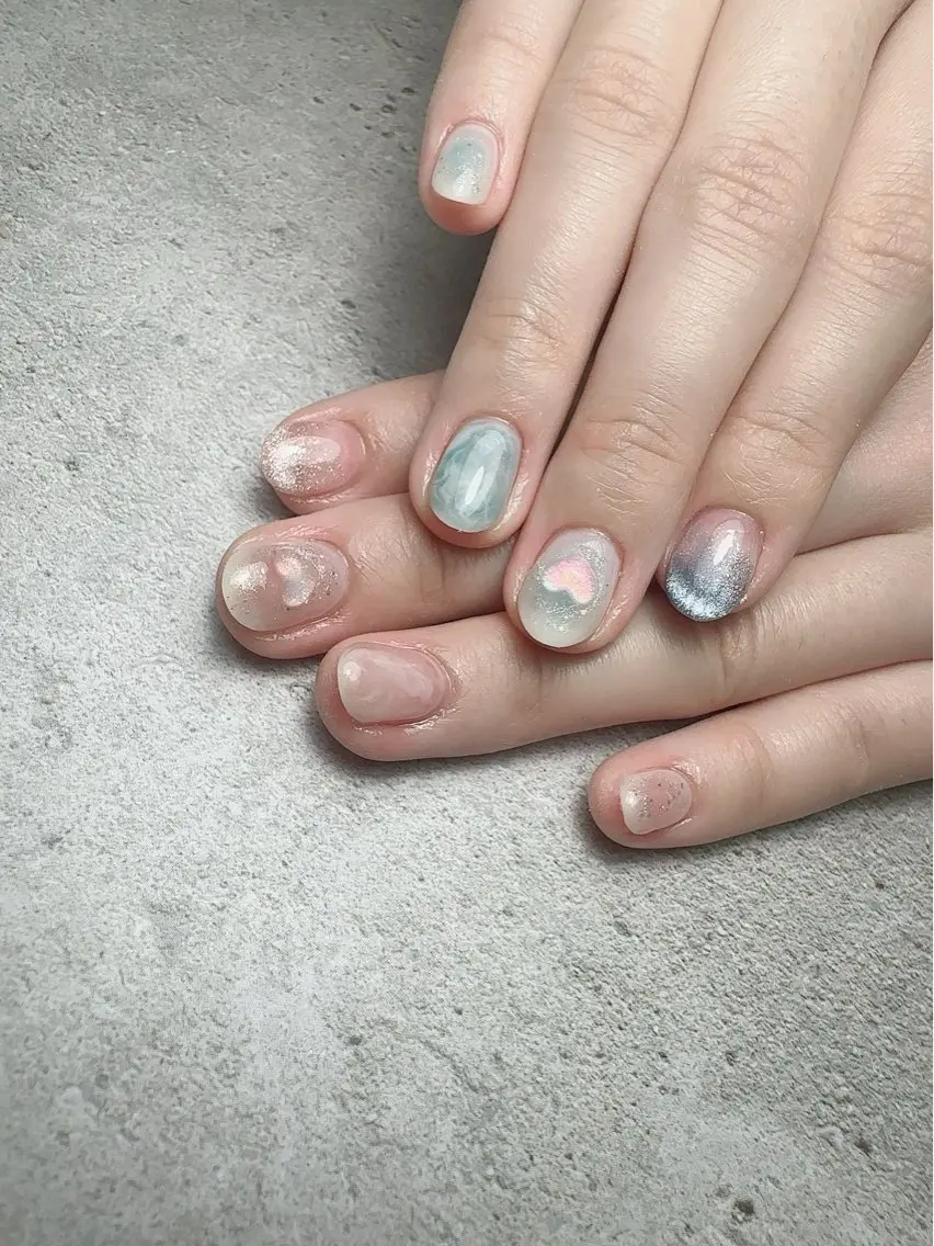 ネイル アートネイル 入学式 ハート マグネットネイル 持ち込み ハンドネイル Nailsalon Mimiy..♡のネイルデザイン