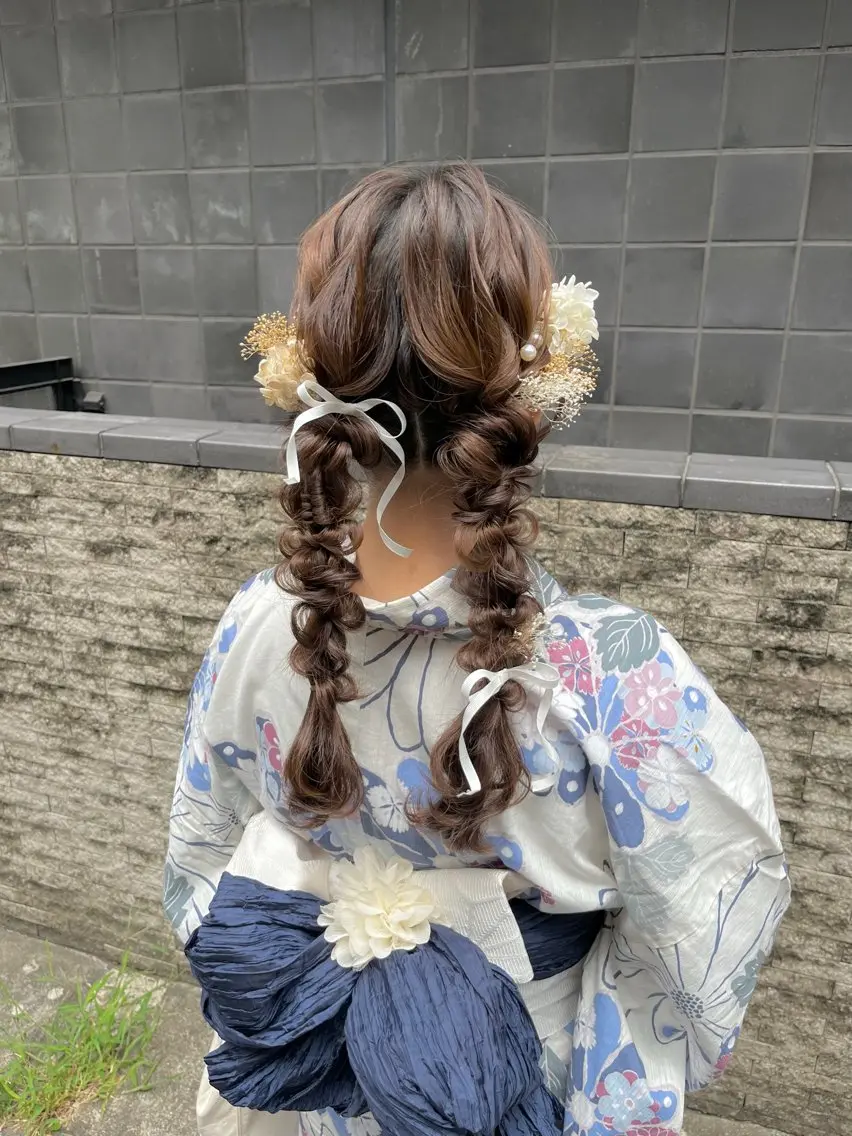 ヘアアレンジ 編みこみ ツインテール 浴衣 ヘアセット 参列・イベントヘア♡ ゆいなのヘアスタイル