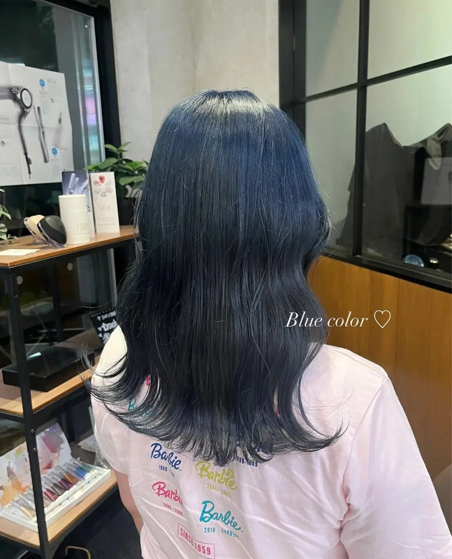 セミロング カラー 黒髪 ブルーカラー ブルーブラック ダブルカラー yuuri🎀/大宮 /韓国ヘア/レイヤーのヘアスタイル