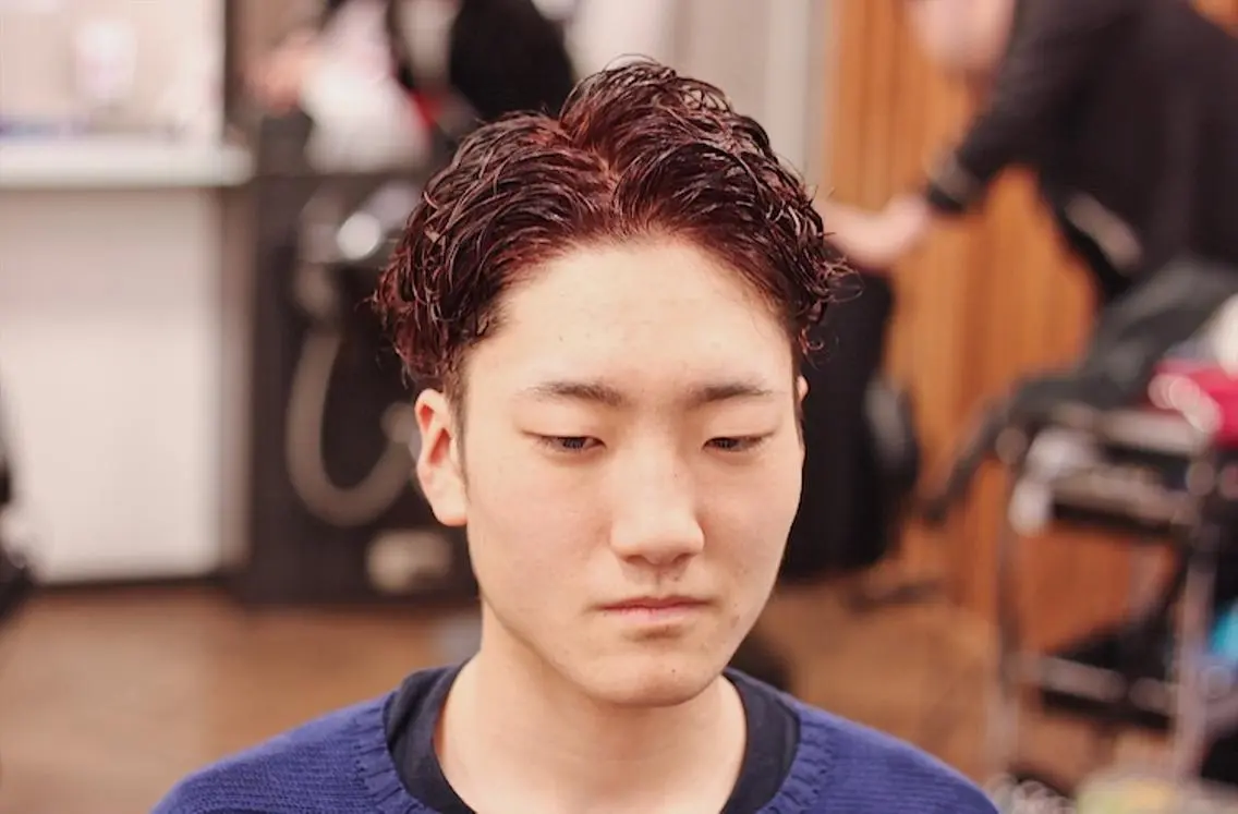 ショート カラー メンズ メンズパーマ レッドカラー カット ヘアカラー 前田賢生 ご新規様はNGのヘアスタイル
