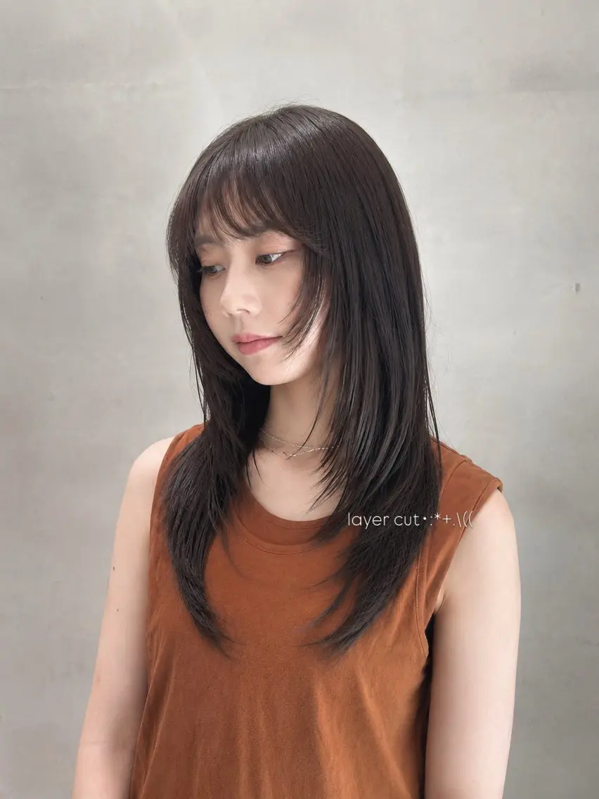 ロング カット ヘアカラー トリートメント 神戸レイヤーカット 顔周り/骨格診断のヘアスタイル