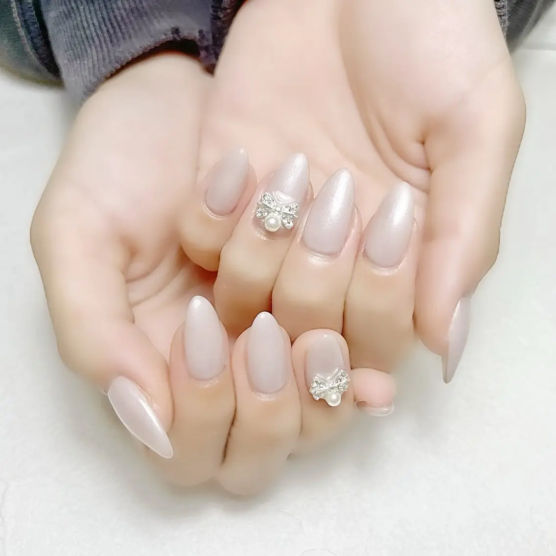 ネイル マグネットネイル オフィスネイル ワンカラーネイル ピンク リボン rouse nail RISATOのネイルデザイン