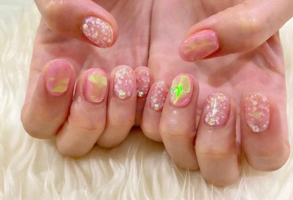 ネイル ジェルネイル 氷ネイル・うるうるネイル ニュアンスネイル パラジェル 冬ネイル Nail&eye Belire 新宿のネイルデザイン