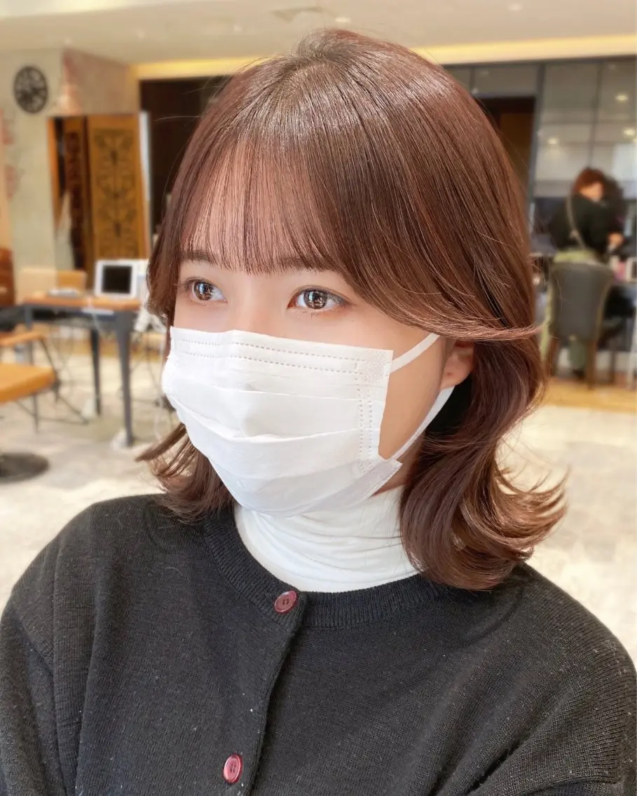 ミディアム カラー 顔まわりカット🌟 くびれヘア/寺門遥輝のヘアスタイル