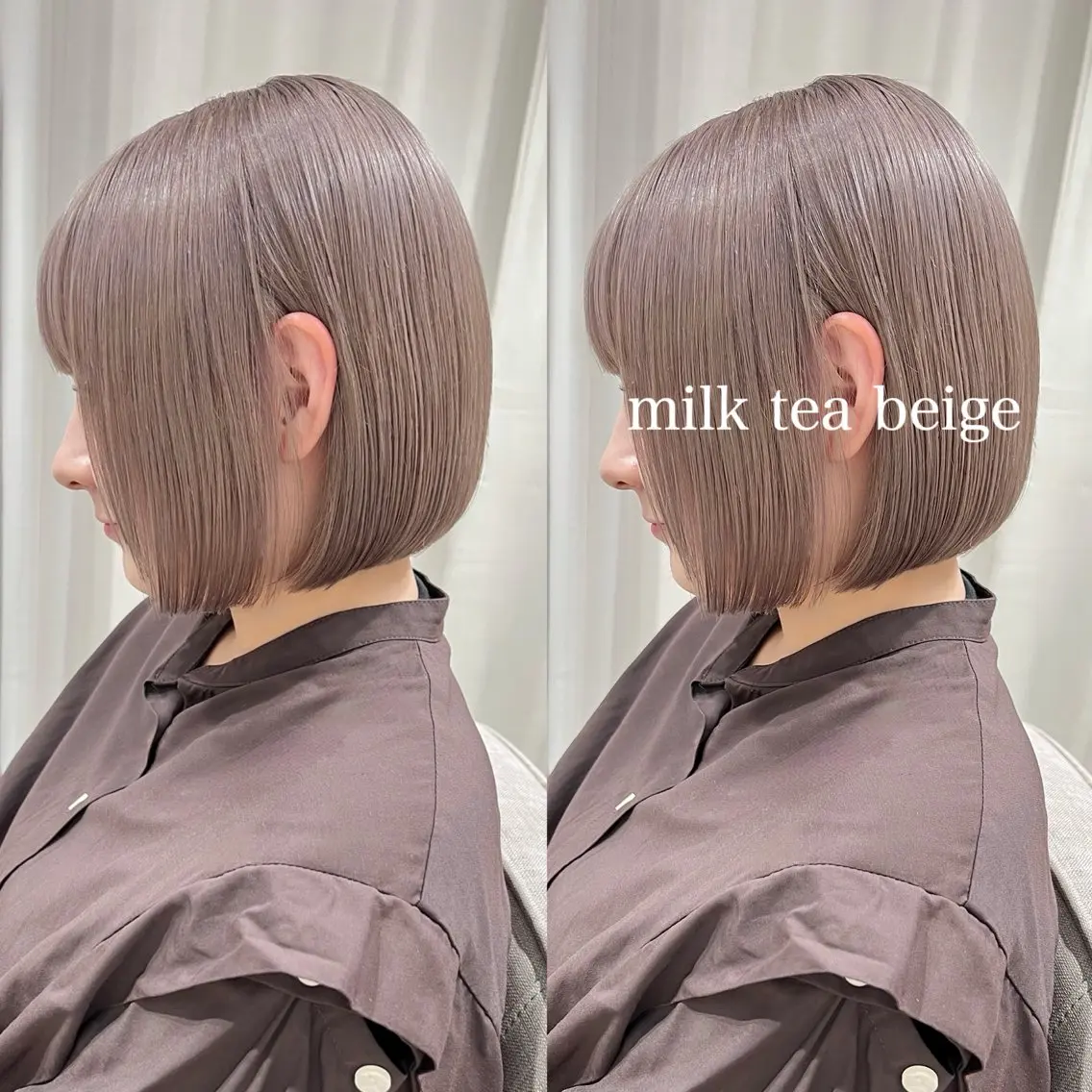 ショート カラー ベージュカラー ミルクティーベージュ ボブ カット ヘアカラー トリートメント レイヤーカット/ボブ ウルフ/縮毛矯正🪄のヘアスタイル