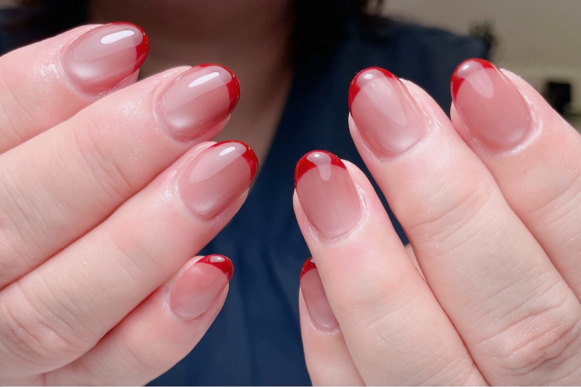 ネイル チークネイル 長さ出し フレンチネイル グラデーション キラキラネイル ハンドネイル MEO NAIL 中野②のネイルデザイン