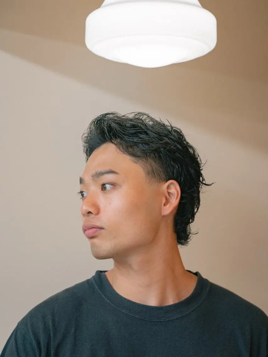 ミディアム カラー パーマ メンズ マレットヘア カット パーマ 🔗メンズサロン🔗 Kieのヘアスタイル