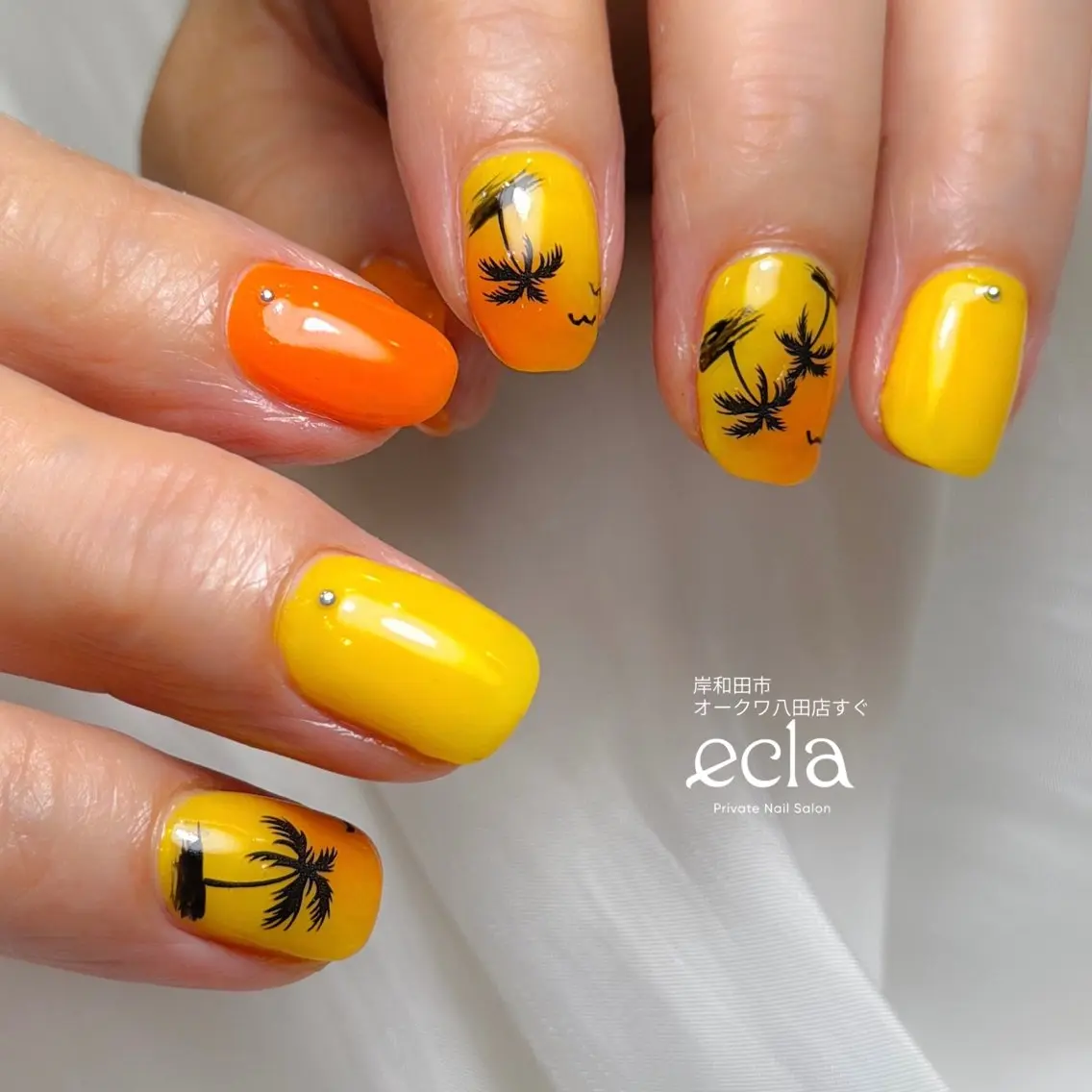 ネイル アートネイル 持ち込み オレンジ 黄色 Nail Salon ecla 〜エクラ〜のネイルデザイン