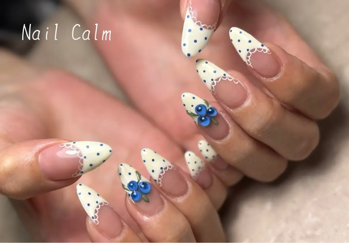 ネイル ブルー ハンドネイル プライベートサロン Calmのネイルデザイン