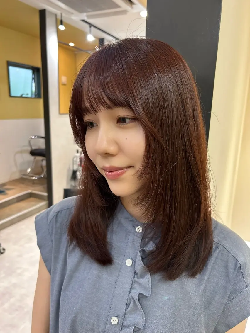 セミロング カラー ブリーチ ラベンダーカラー ブリーチなしカラー ピンクカラー ピンクラベンダー hubhair レイヤー/透明感のヘアスタイル