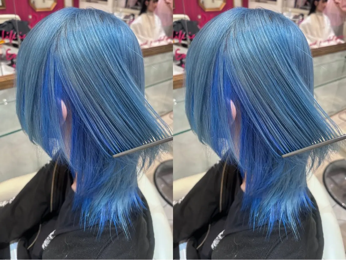 セミロング カラー ブリーチ デザインカラー ダブルカラー インナーカラー 半田 陽菜のヘアスタイル