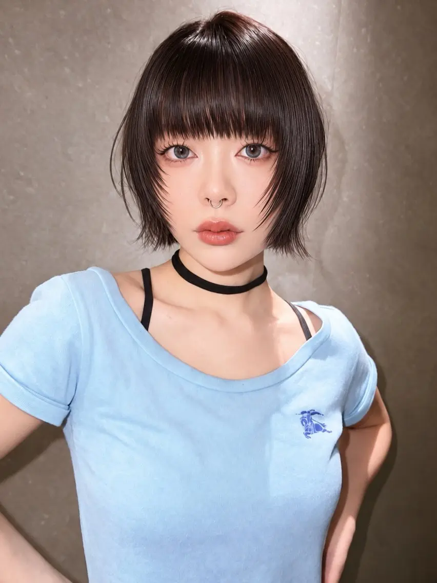 ミディアム 顔まわりレイヤー 顔周りカット 韓国風ヘア レイヤーカット シースルーバング カット ヘアカラー トリートメント 🏆AWARD全国 4位/祝田巳幸のヘアスタイル