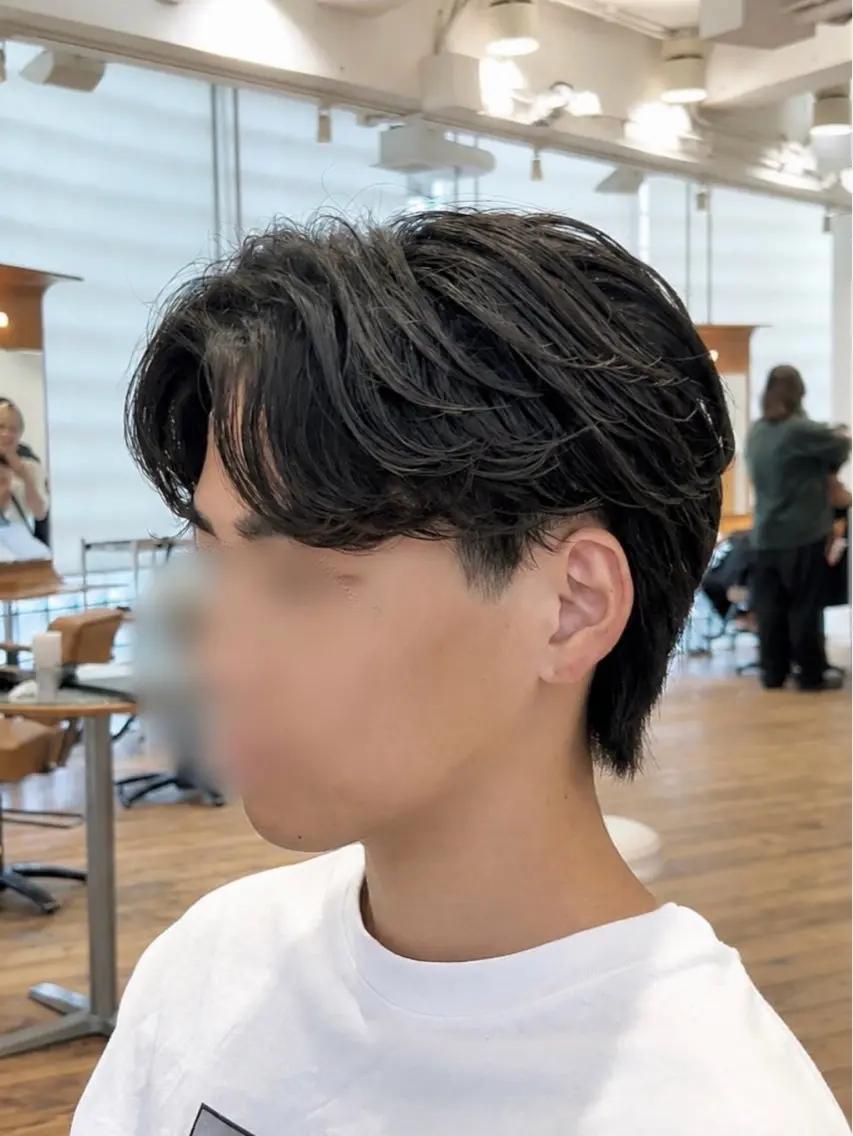 ミディアム パーマ メンズ センターパート カット パーマ Koki/ メンズヘア特化のヘアスタイル