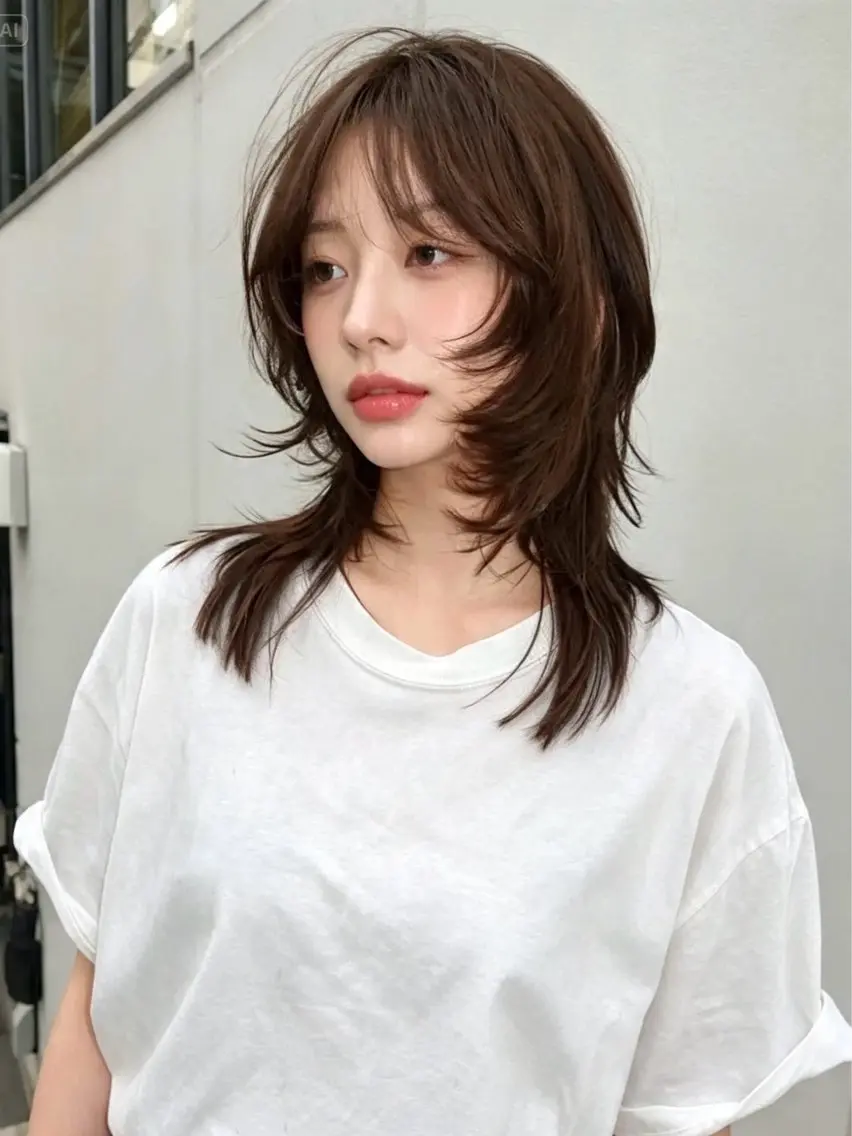 セミロング くびれヘア 顔まわりレイヤー 韓国風ヘア レイヤーカット 小顔カット カット ヘアカラー 韓国レイヤーカット 🫧大阪梅田レイヤーのヘアスタイル