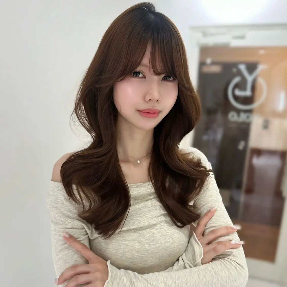 セミロング カラー くびれヘア レイヤーカット カット ヘアカラー 上野/韓国ヘア 🤍MOEKA🤍のヘアスタイル