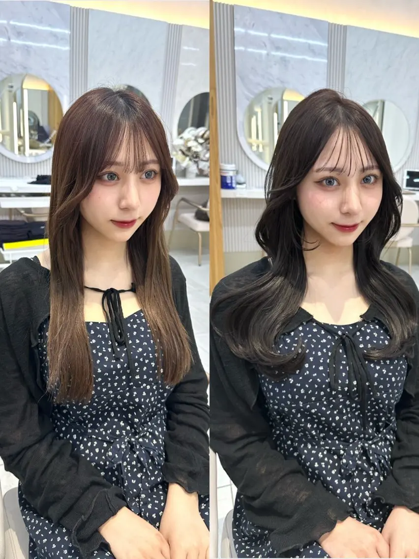ミディアム くびれヘア 韓国風ヘア レイヤーカット シースルーバング ワンホンヘア 🇰🇷韓国風くびれ ヘア🇰🇷中村優大のヘアスタイル