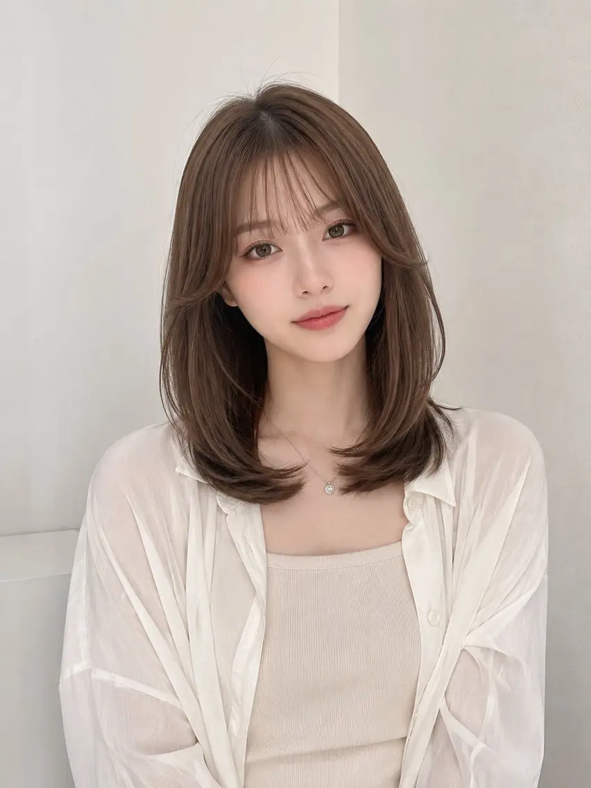 ミディアム カラー 顔周りカット レイヤーカット カット ヘアカラー トリートメント モテ🤍トレンドヘア /新宿/ワカナのヘアスタイル