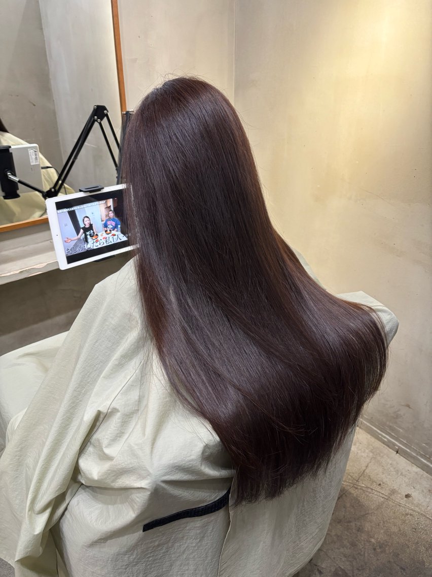 ロング カラー 黒髪 ブラウンカラー 縮毛矯正 ヘアカラー 中園康 /カラー/ブリーチのヘアスタイル