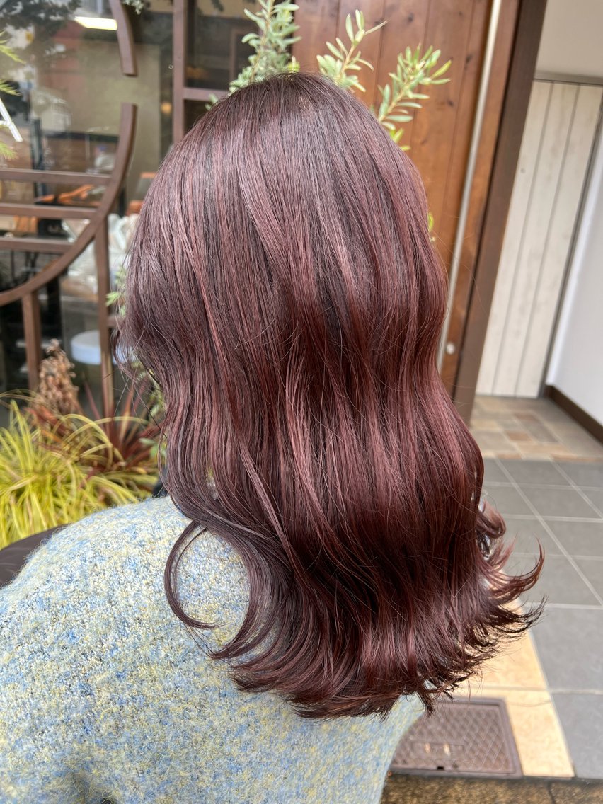 ロング カラー カシス ピンクカラー 岩坪 明日花のヘアスタイル