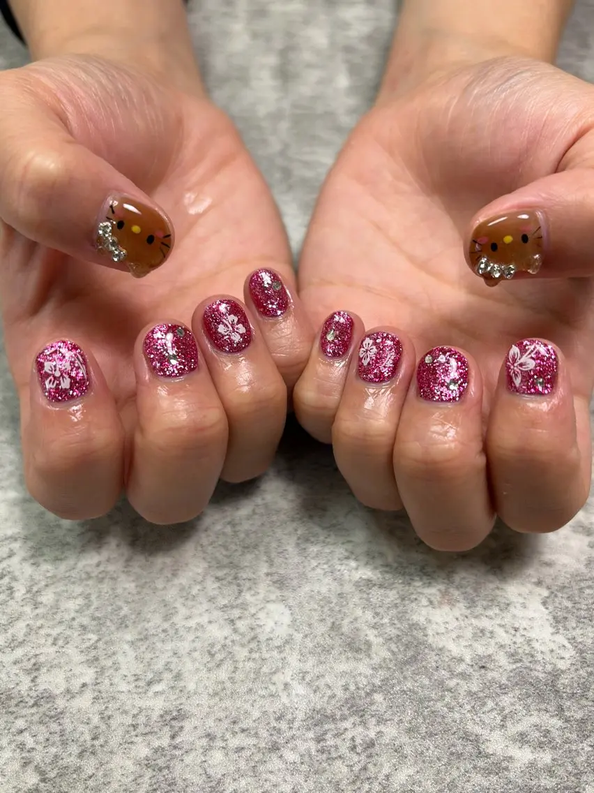 ネイル ラメ(グリッター) ピンク ハンドネイル RISA joie nailのネイルデザイン