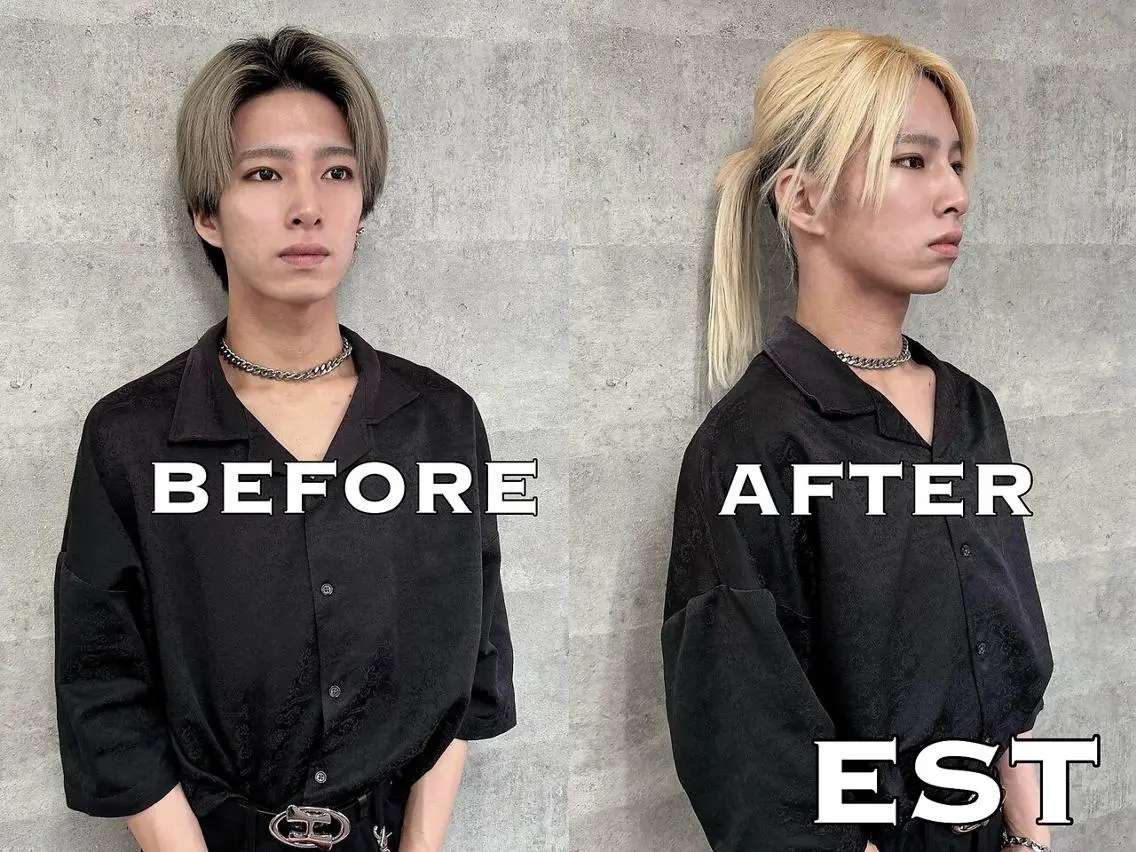 ロング メンズ ヘアアレンジ カラー シールエクステ メンズバレイヤージュ メンズブリーチ メンズハイライト メンズハイトーン M. KANAのヘアスタイル