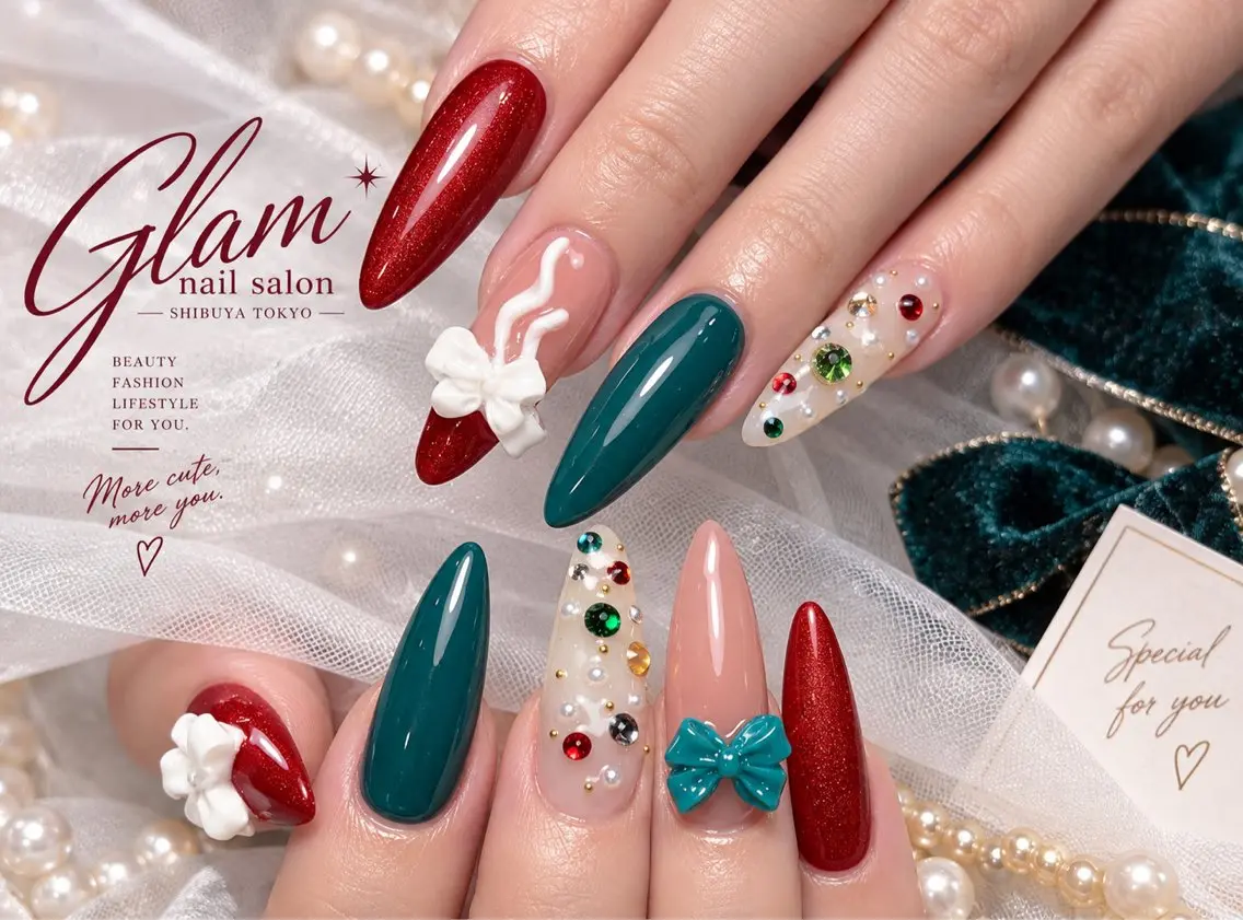ネイル ハンドネイル エツメ💅 長さ出し🎀デザインのネイルデザイン