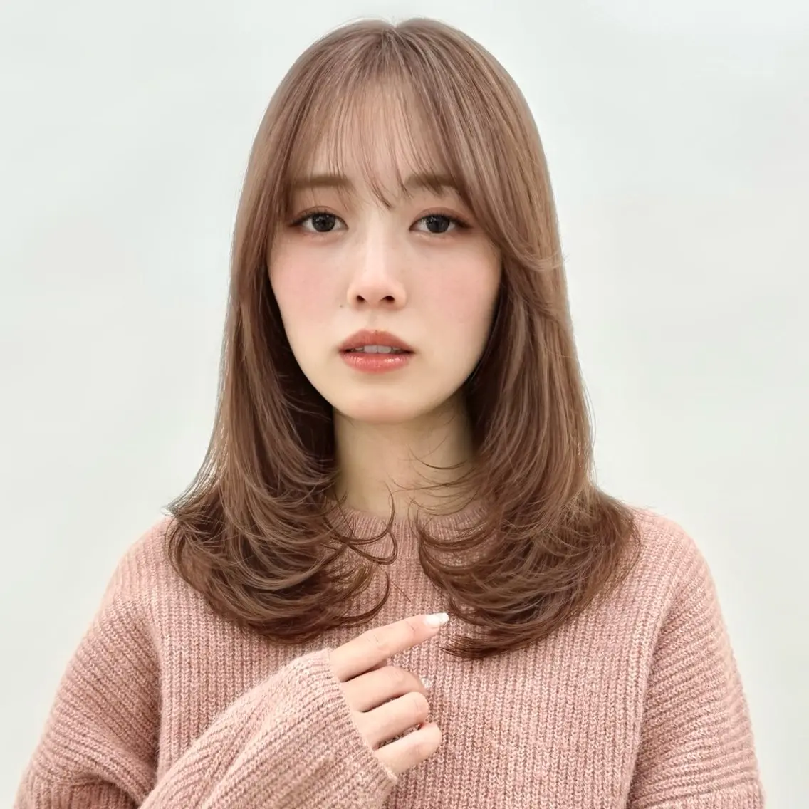 セミロング カラー ブリーチ 透明感カラー くせ毛 髪質改善 韓国風ヘア ナガヨ キョウカのヘアスタイル