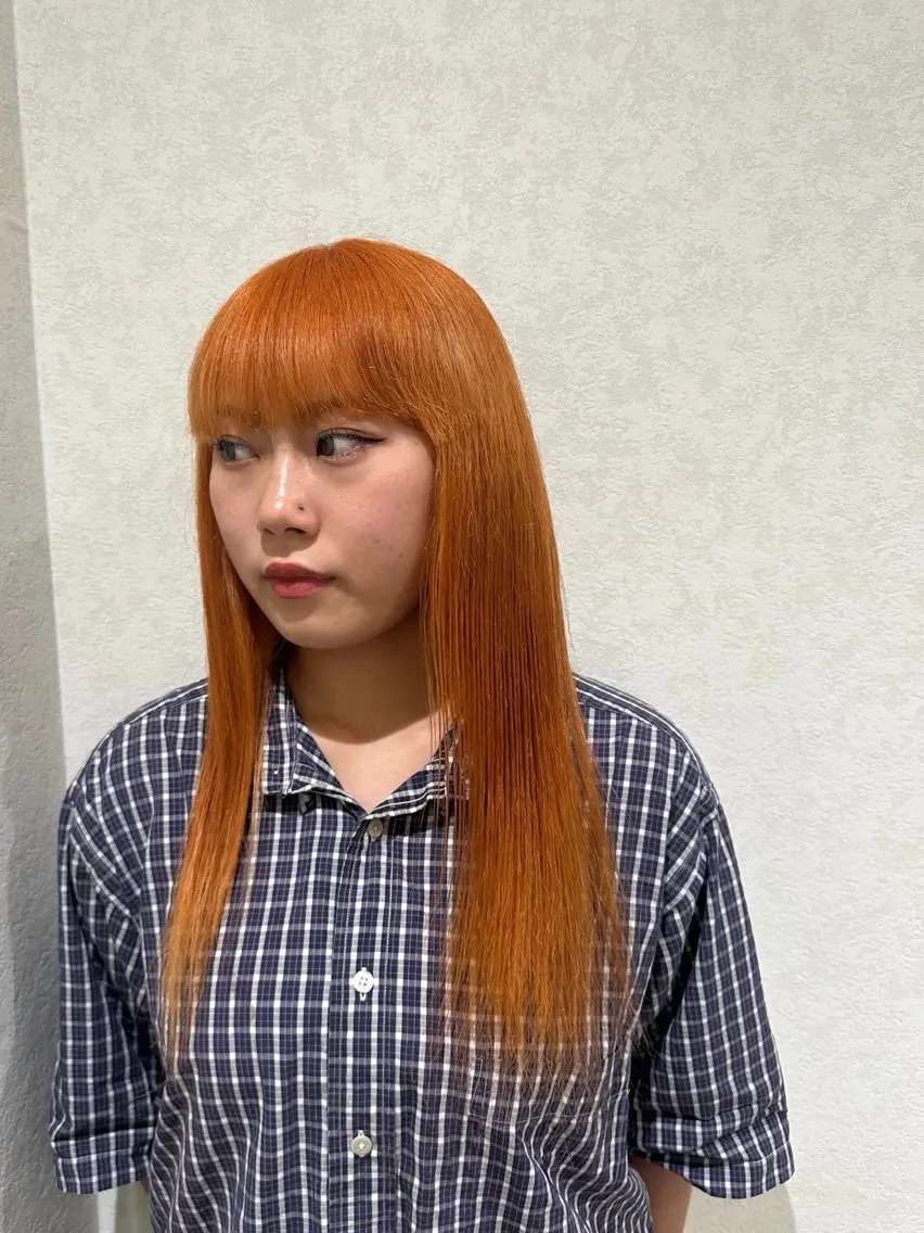 ロング カラー ブリーチ ケアブリーチ ダブルカラー ハイトーンカラー オレンジ シールエクステ/ ブリーチカラーのヘアスタイル