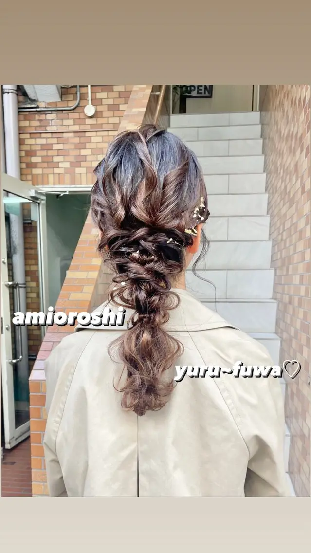 セミロング カラー ヘアアレンジ ヘアセット ハイトーンピンク🍑 ブリーチ🍑RINAのヘアスタイル