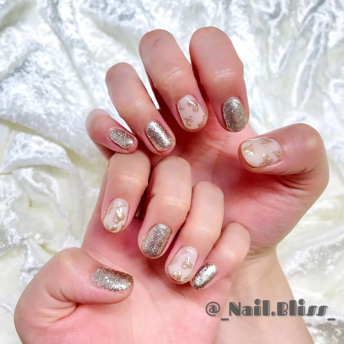 ネイル ハート ミラーネイル ハンドネイル NAIL BLISSのネイルデザイン