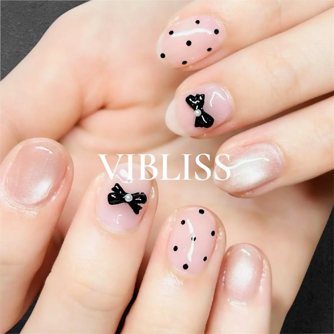 ネイル ドット リボン ワンホンネイル ハンドネイル VIBLISS福岡店 yurichanのネイルデザイン