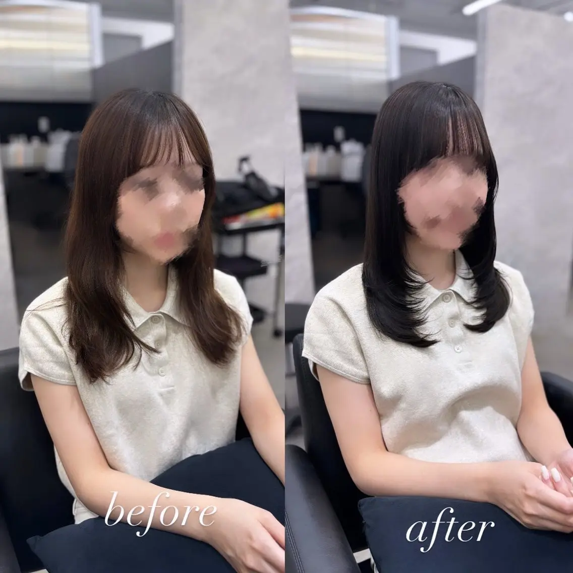 セミロング カット ヘアカラー 縮毛矯正 トリートメント 酸性縮毛矯正 Coreすずのヘアスタイル