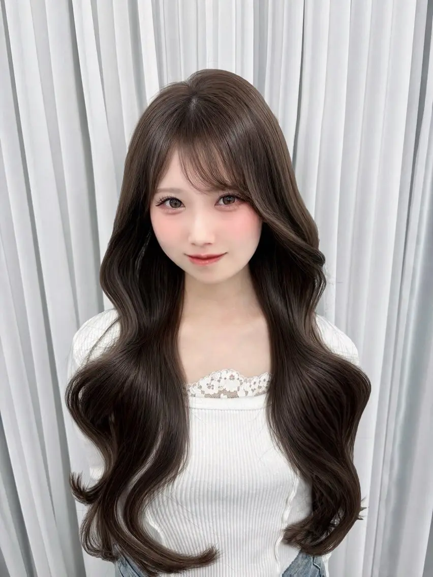 ロング カラー ブラウンカラー くびれヘア 韓国風ヘア ロング 小顔カット 安達 真奈美のヘアスタイル