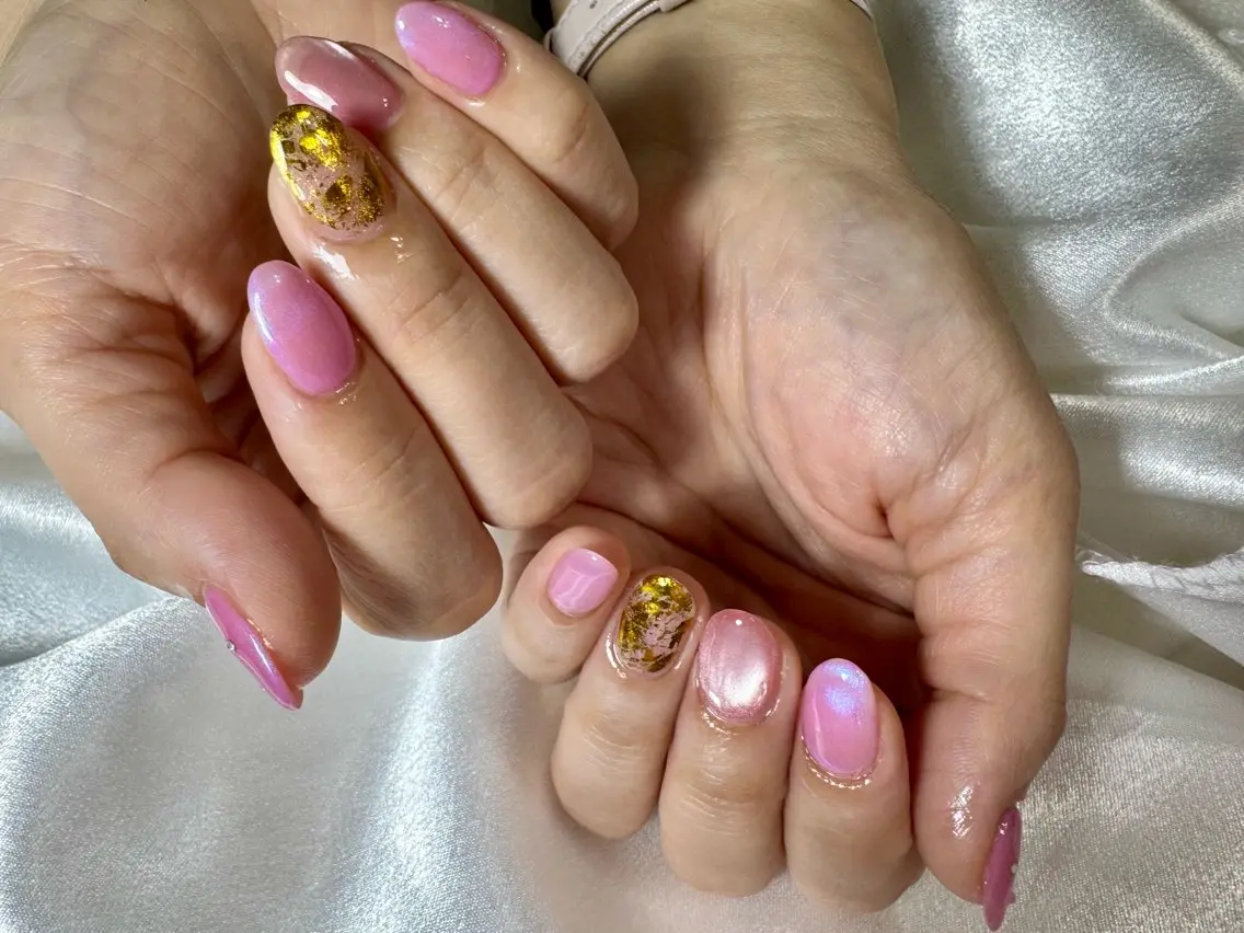 ネイル オーロラネイル 桜ネイル フラワーネイル フットネイル フレンチネイル ハンドネイル kikinail 溝の口のネイルデザイン
