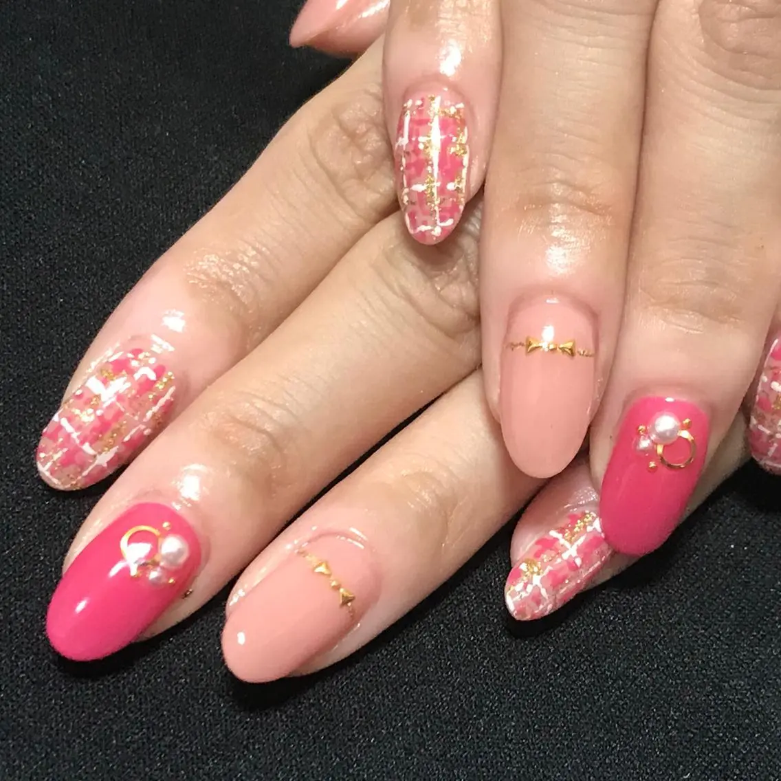 ネイル ピンク リボン ツイードネイル ステラ marikominoのネイルデザイン